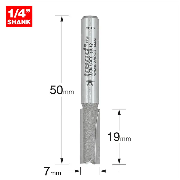 Two Flute Cutter 7mm Diameter - 1/4" Shank