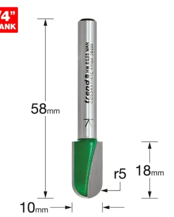Radius 5.0mm Radius x 18mm Cut - 1/4" Shank
